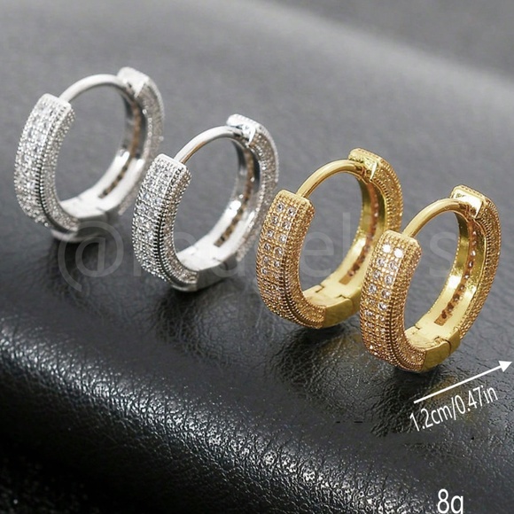 Gold Tone Hoop Earrings Faux Gem Stones Cubic Zirconia - Picture 7 of 8